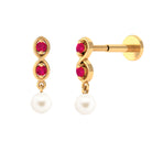 Arisha Jewels-Freshwater Pearl Drop Helix Piercing Earring with Ruby