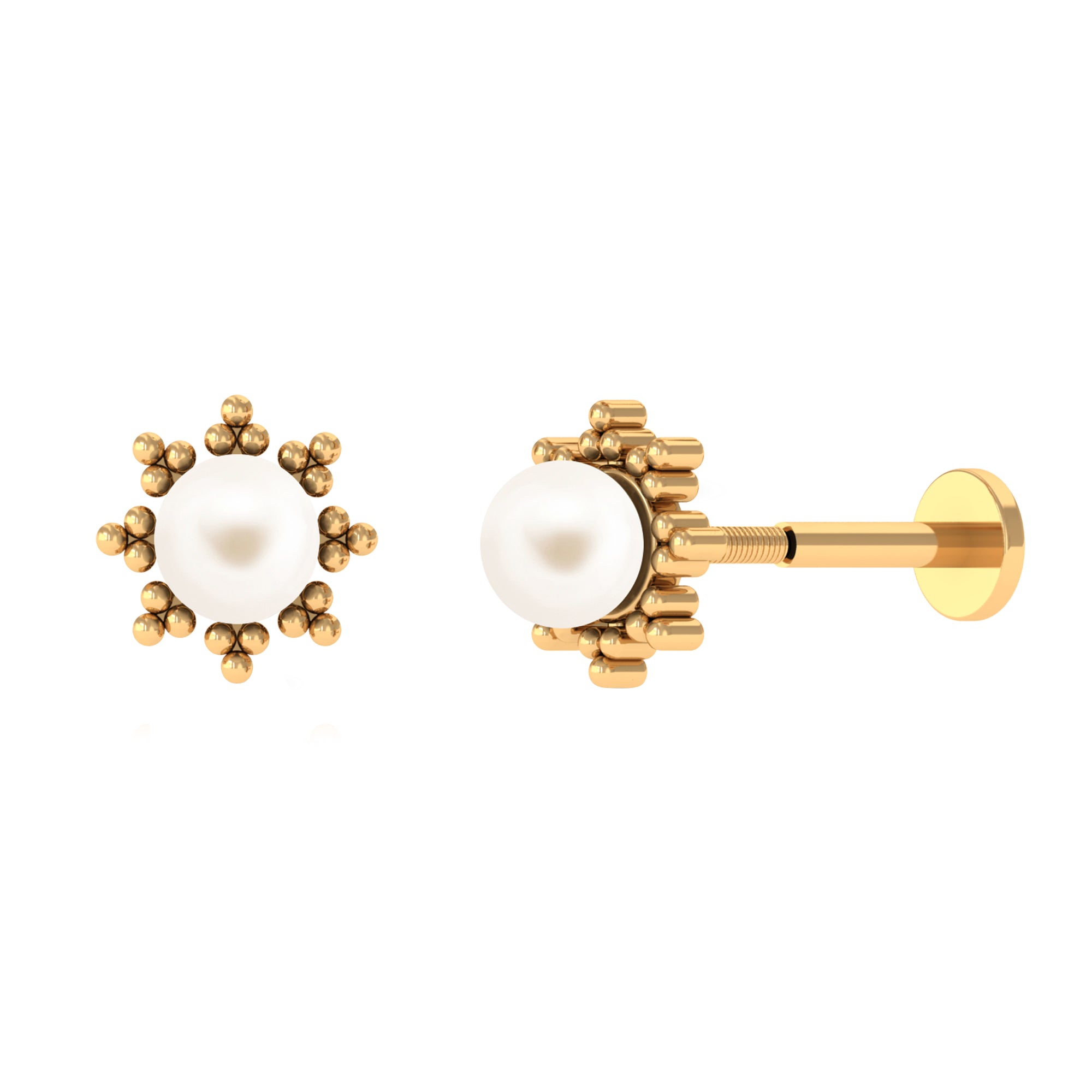 Arisha Jewels-Natural Freshwater Pearl Solitaire Cartilage Earring in Beaded Frame