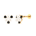 Real Freshwater Pearl Cluster Cartilage Earring with Black Spinel Freshwater Pearl - ( AAA ) - Quality - Arisha Jewels