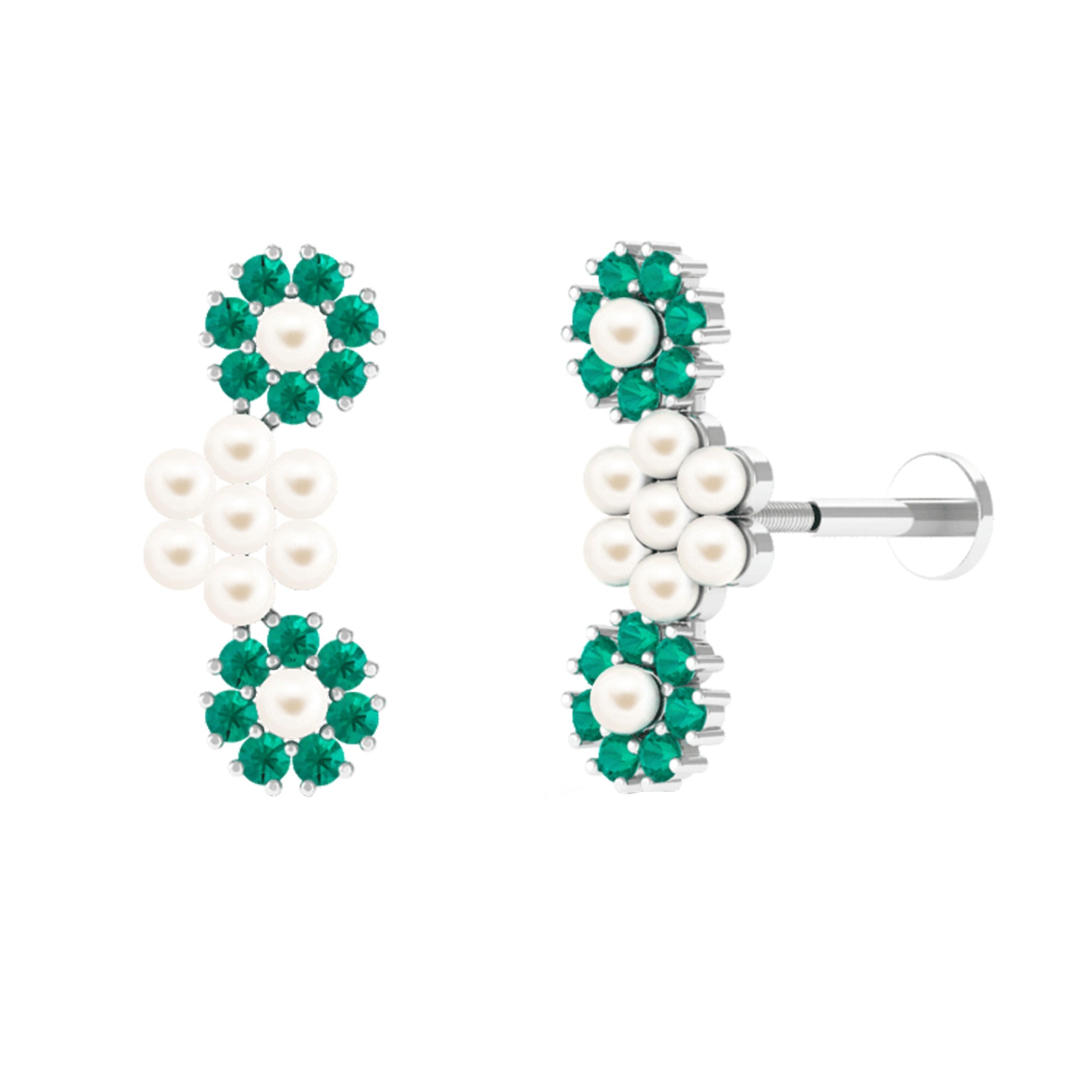 Freshwater Pearl Flower Crawler Earring with Emerald Freshwater Pearl - ( AAA ) - Quality - Arisha Jewels