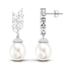 Arisha Jewels-Certified Natural Freshwater Pearl Teardrop Dangle Earrings with Moissanite