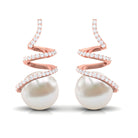 Arisha Jewels-Contemporary Freshwater Pearl Drop Earrings with Diamond