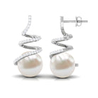 Arisha Jewels-Contemporary Freshwater Pearl Drop Earrings with Diamond