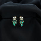 Arisha Jewels-Natural Certified Black Tahitian Pearl Leaf Stud Earrings with Created Emerald