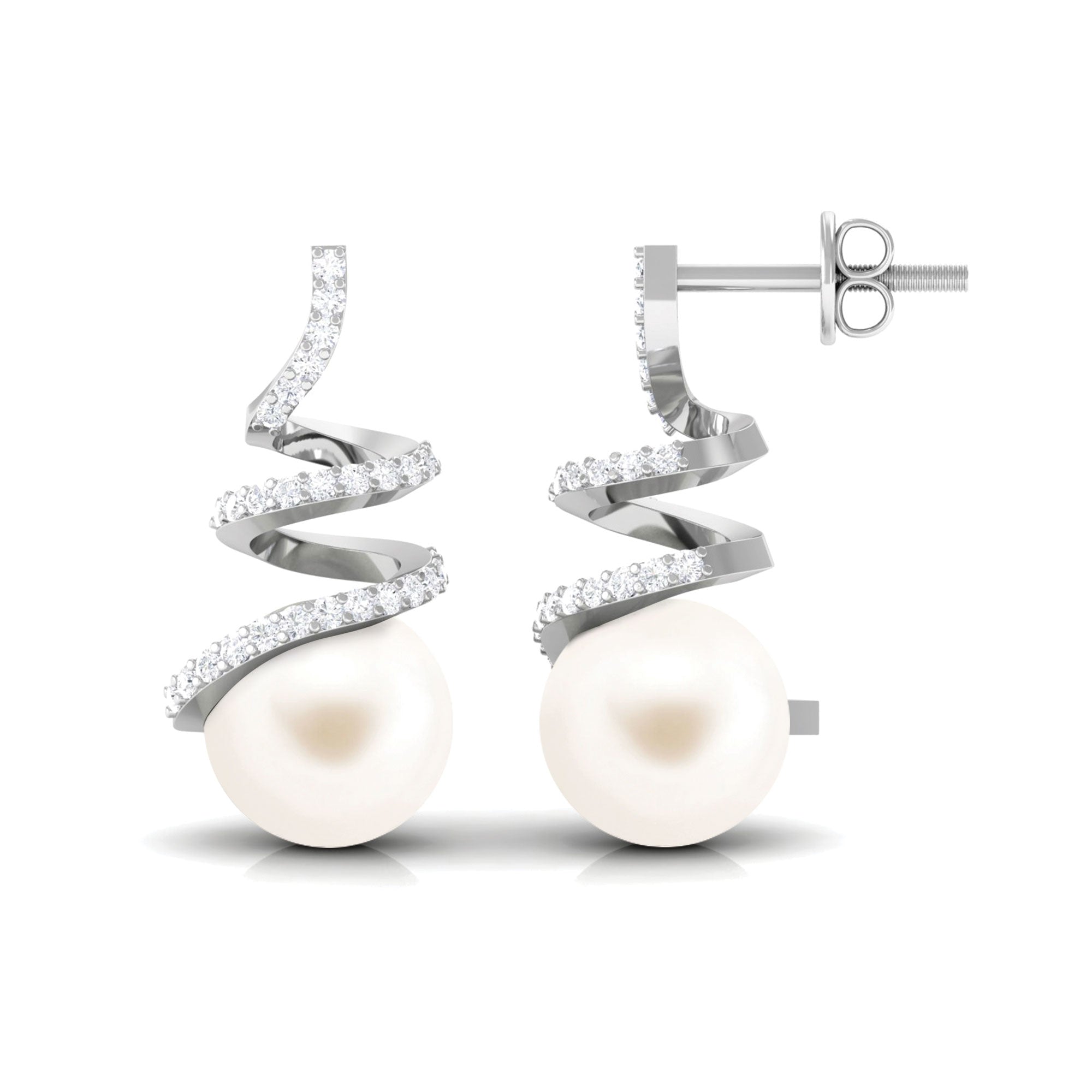 Arisha Jewels-Contemporary Freshwater Pearl Drop Earrings with Diamond