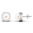 Arisha Jewels-Freshwater Pearl Stud Earrings with Diamond Halo