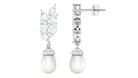 Arisha Jewels-Certified Natural Freshwater Pearl Teardrop Dangle Earrings with Moissanite