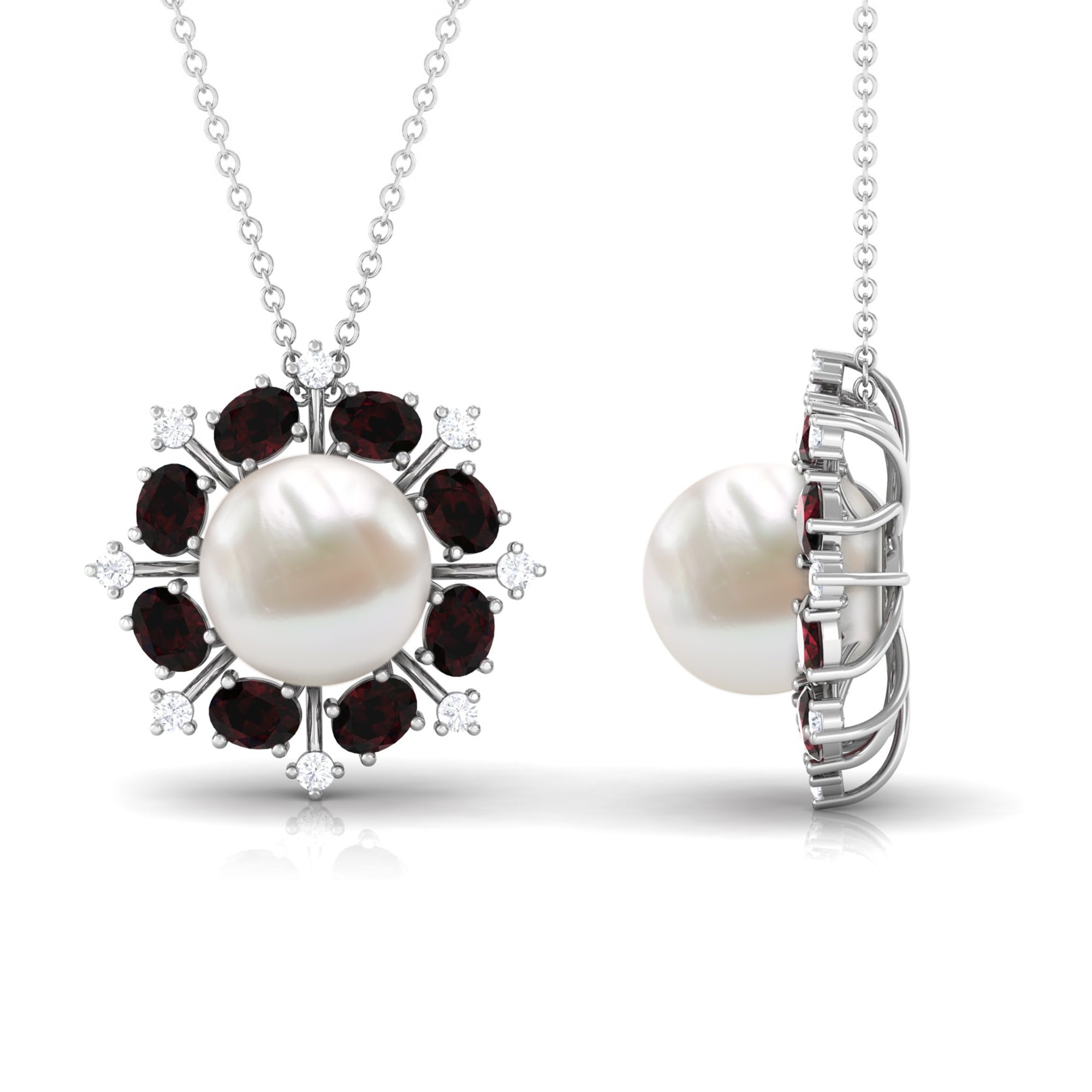 Arisha Jewels-Freshwater Pearl Statement Pendant with Garnet and Diamond