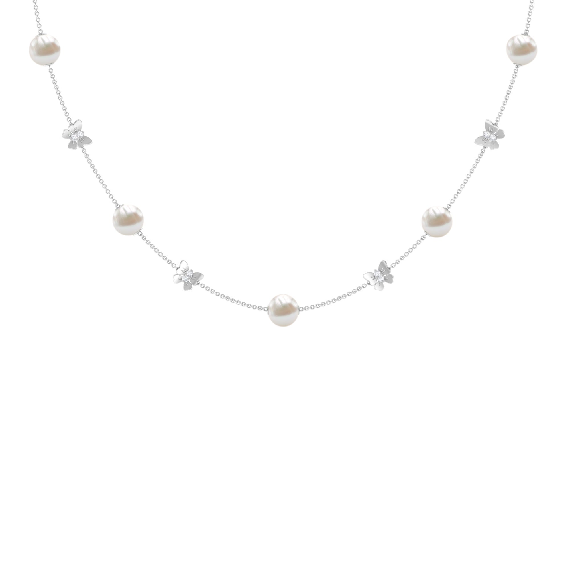 Arisha Jewels-Animal Inspired Freshwater Pearl Station Chain Necklace with Diamond