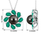 Arisha Jewels-Handpicked Black Tahitian Pearl Flower Pendant Necklace with Lab Grown Emerald and Moissanite