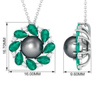 Arisha Jewels-Handpicked Black Tahitian Pearl Flower Pendant Necklace with Lab Grown Emerald and Moissanite