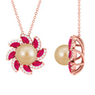 Arisha Jewels-Nature Inspired South Sea Pearl Flower Pendant with Ruby