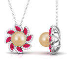 Arisha Jewels-Nature Inspired South Sea Pearl Flower Pendant with Ruby