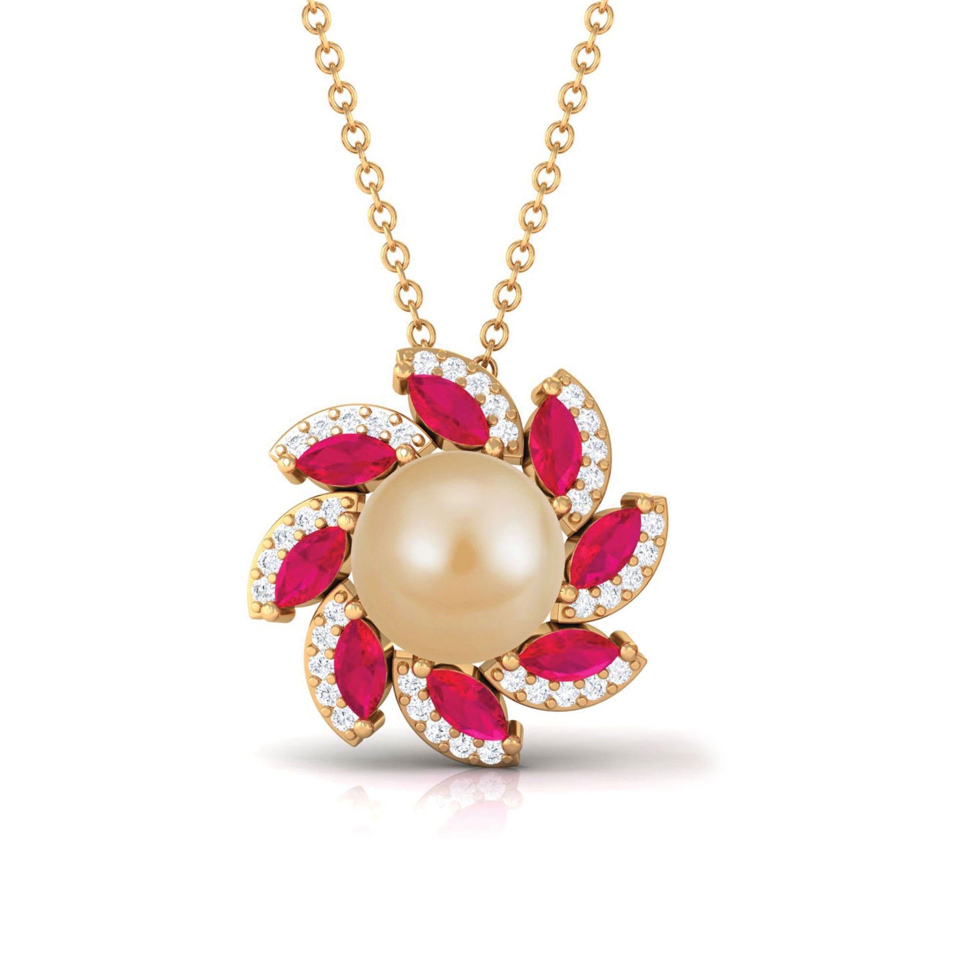 Arisha Jewels-Nature Inspired South Sea Pearl Flower Pendant with Ruby