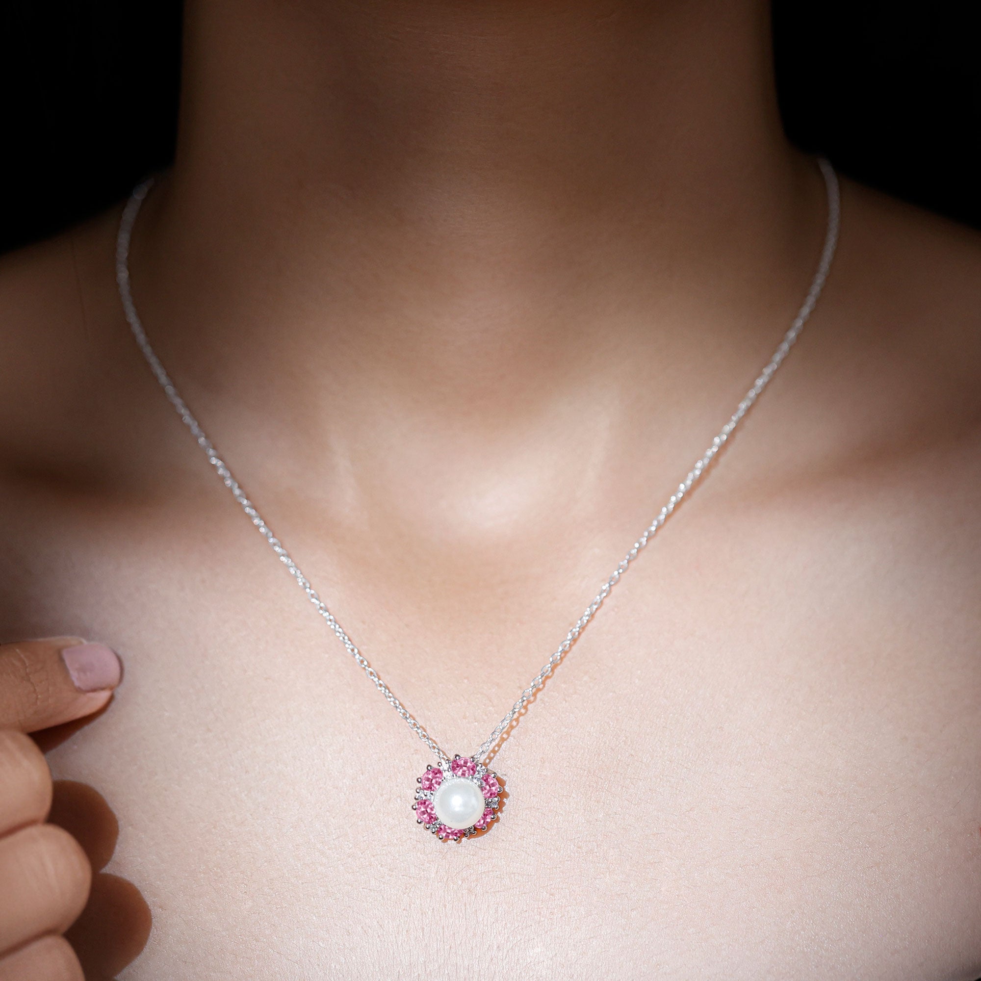 Arisha Jewels-Elegant Freshwater Pearl Pendant with Pink Sapphire