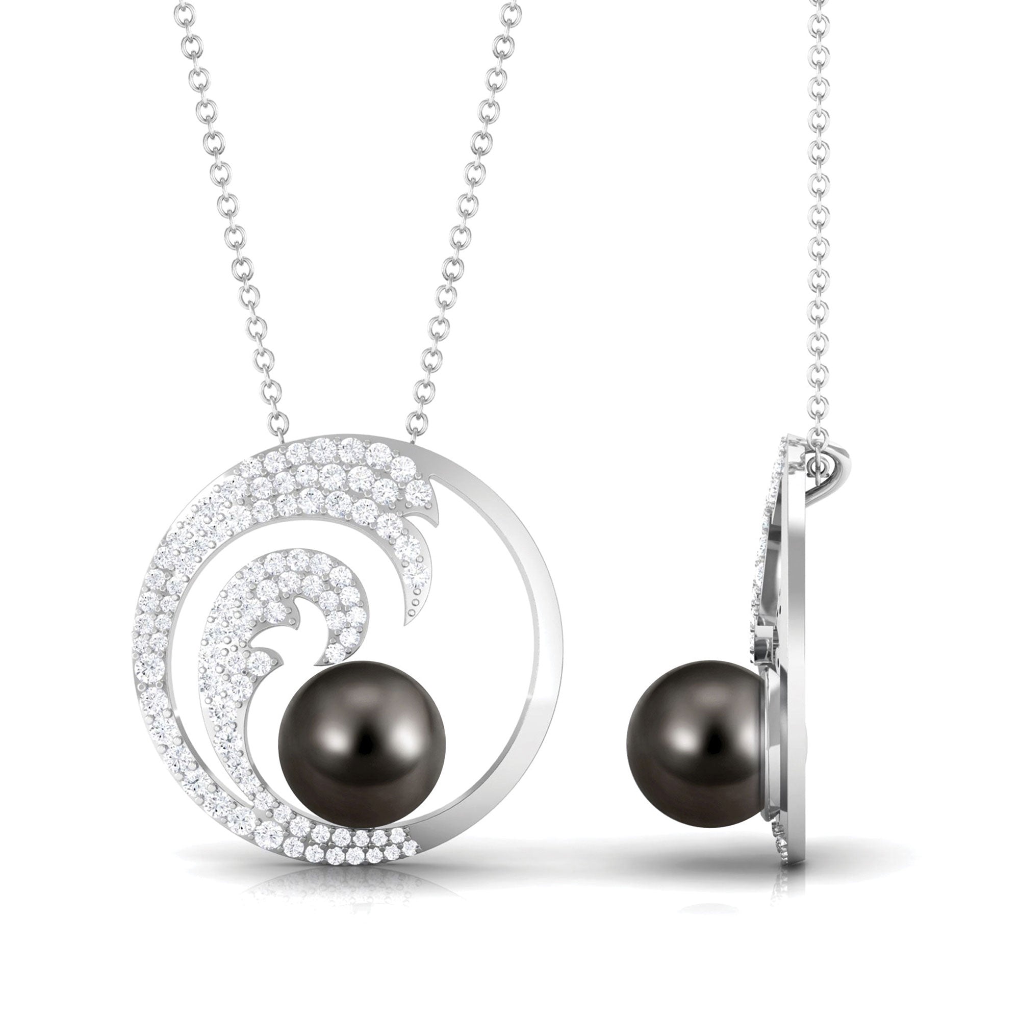 Arisha Jewels-Sea Life Inspired Black Tahitian Pearl Pendant with Diamond