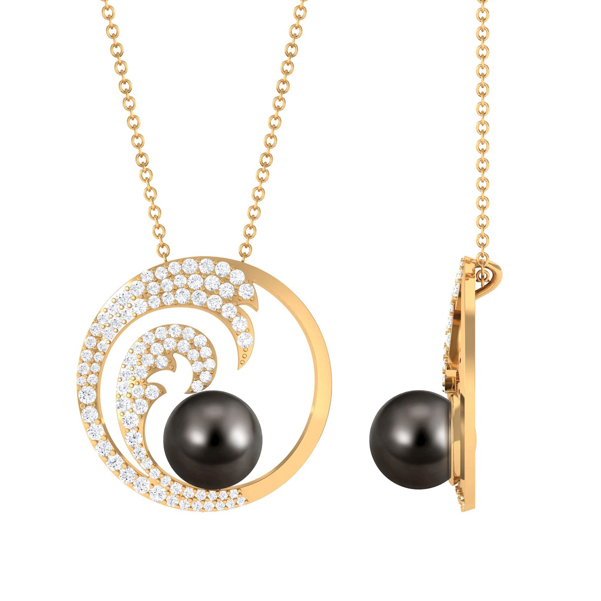 Arisha Jewels-Sea Life Inspired Black Tahitian Pearl Pendant with Diamond