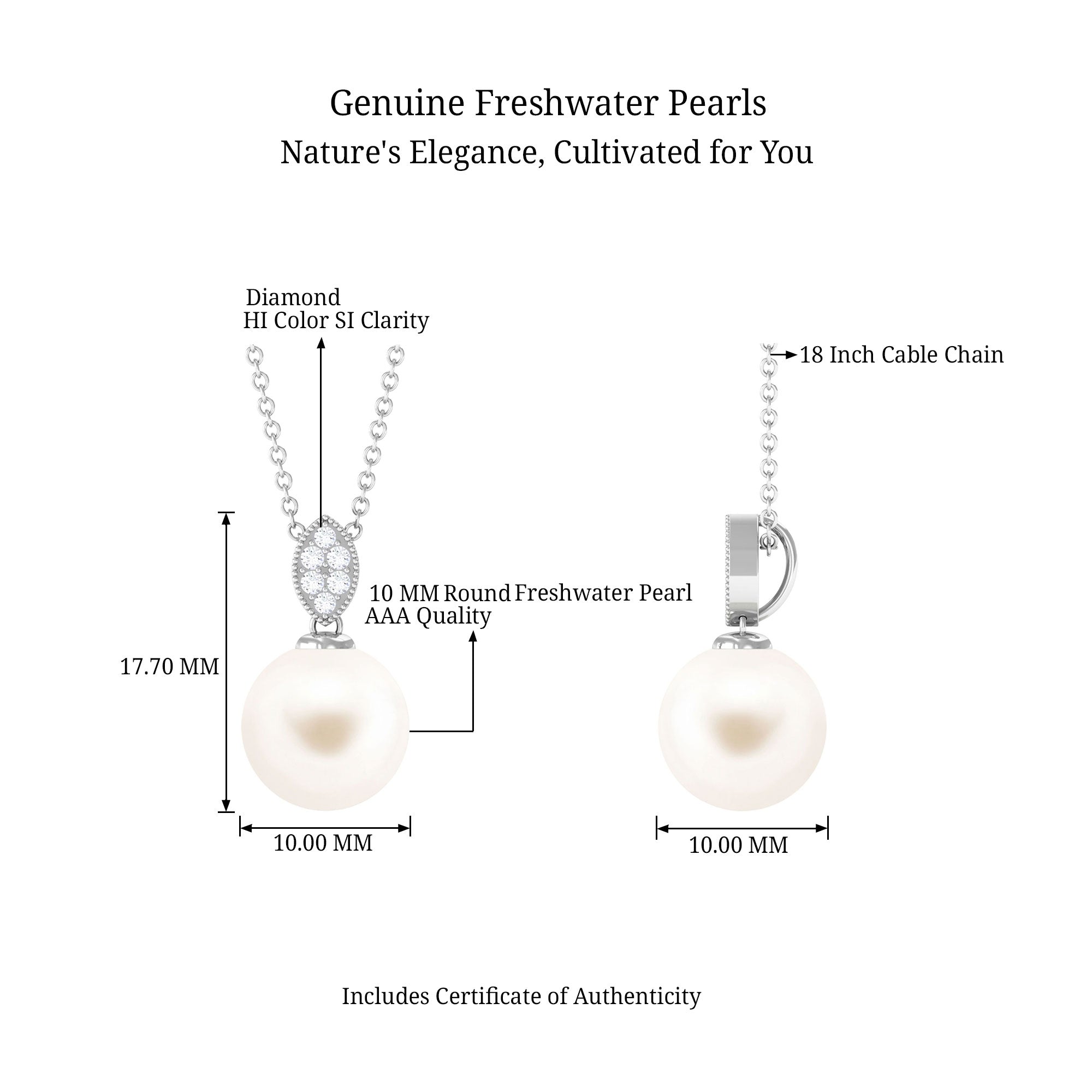 Arisha Jewels-Handpicked Freshwater Pearl Pendant with Diamond