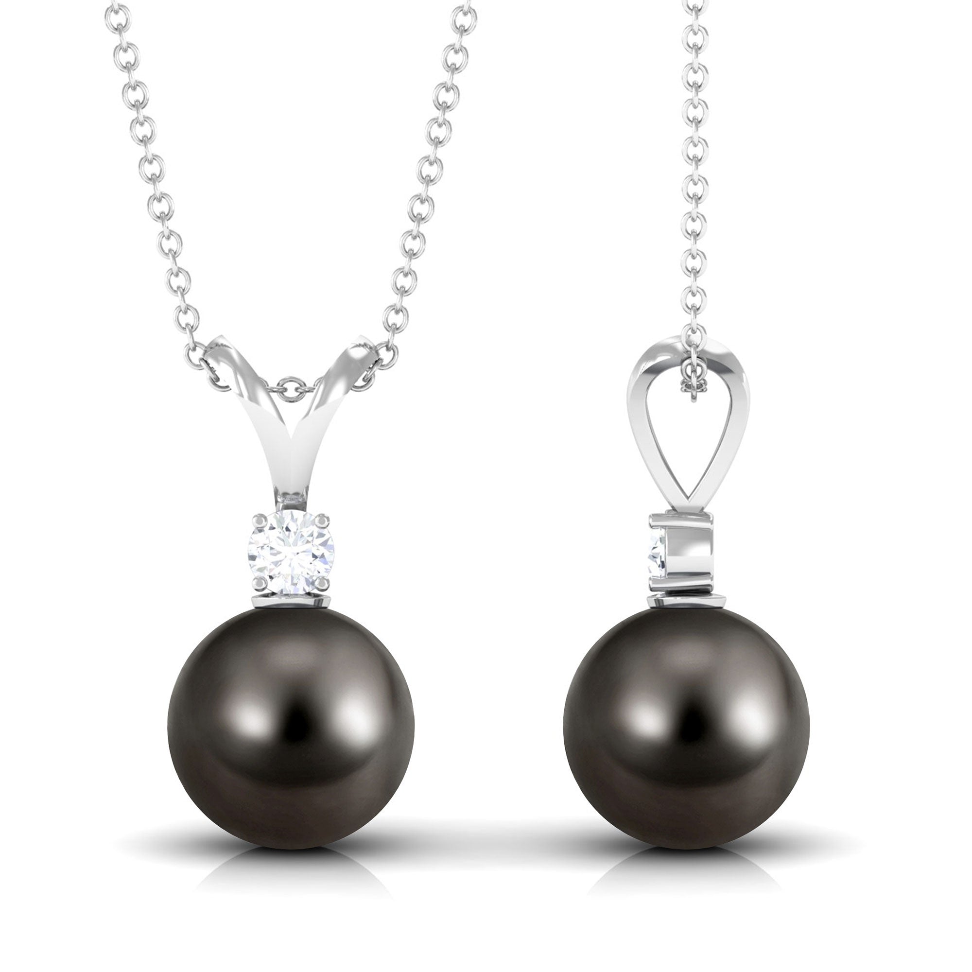 Arisha Jewels-Tahitian Black Pearl Solitaire Pendant Necklace with Diamond