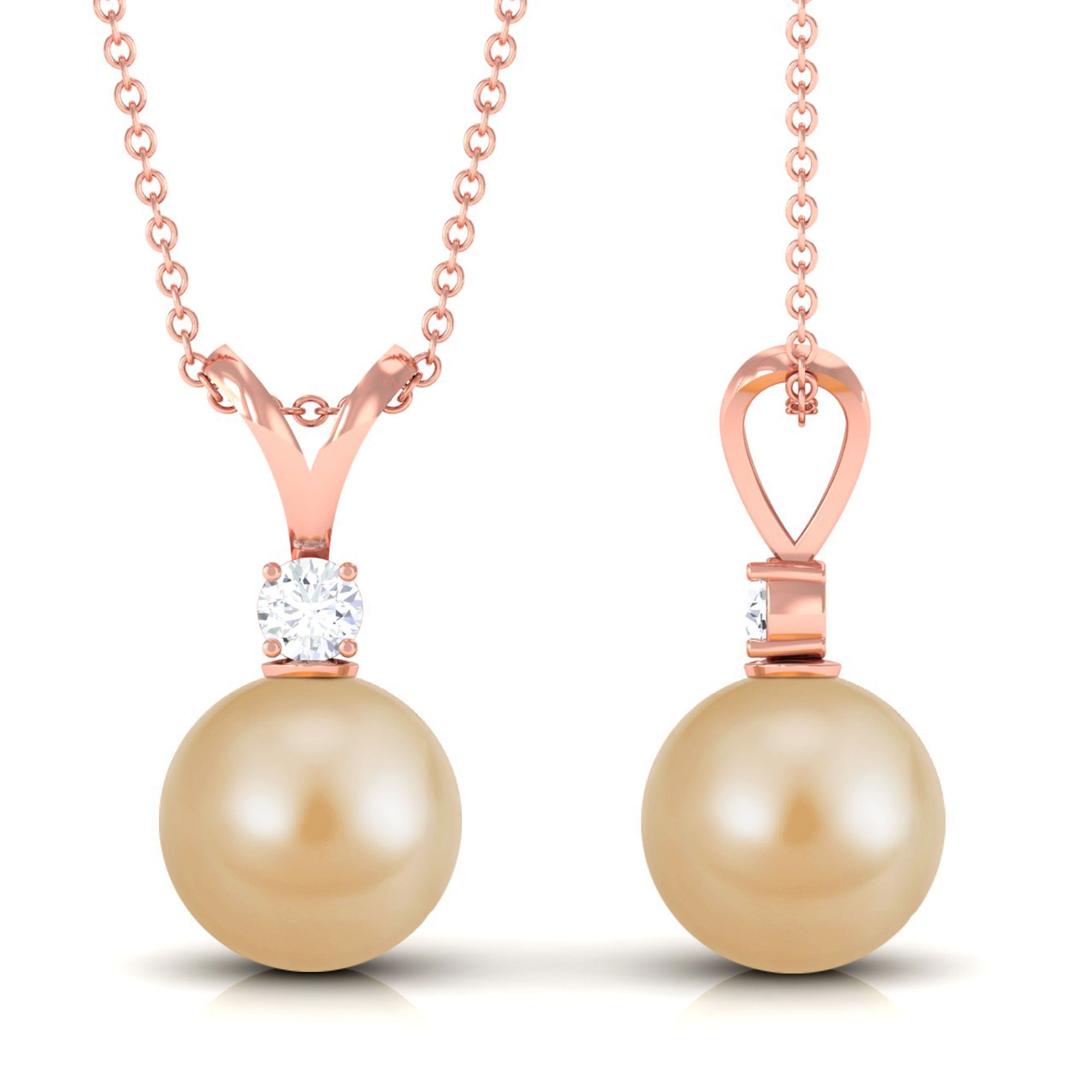 Arisha Jewels-Minimal South Sea Pearl and Diamond Pendant with Rabbit Ear Bail