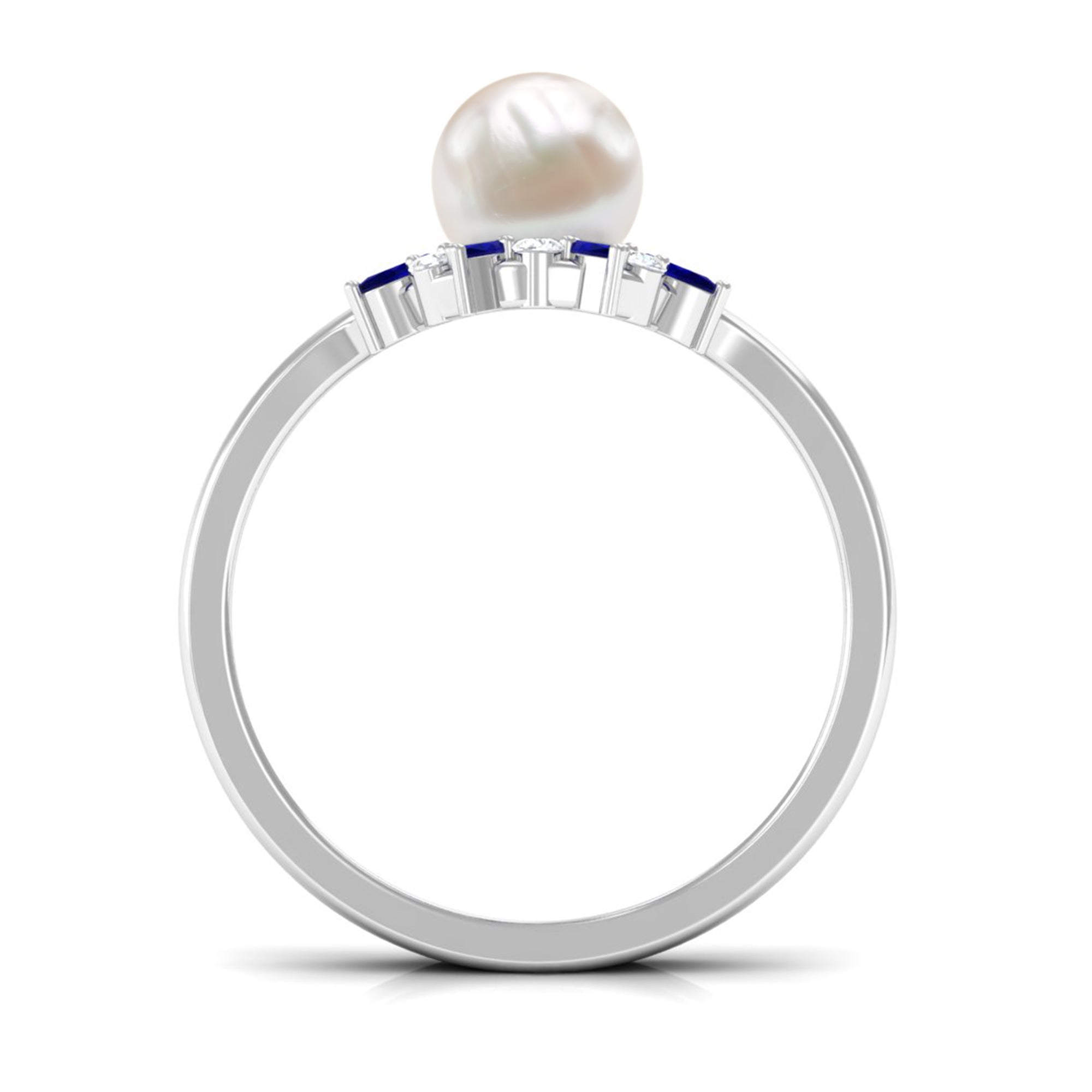 Arisha Jewels-White Pearl Solitaire Ring Set with Blue Sapphire and Diamond