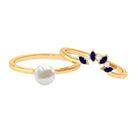 Arisha Jewels-White Pearl Solitaire Ring Set with Blue Sapphire and Diamond