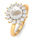 Arisha Jewels-Classic White Pearl Engagement Ring with Diamond Halo