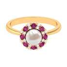 Arisha Jewels-White Cultured Pearl Halo Statement Ring with Tourmaline with Diamond