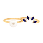 Arisha Jewels-White Pearl Solitaire Ring Set with Blue Sapphire and Diamond