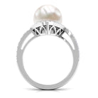 Arisha Jewels-White Freshwater Pearl Halo Engagement Ring with Diamond