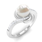 Arisha Jewels-Solitaire Freshwater Pearl Bypass Ring with Diamond