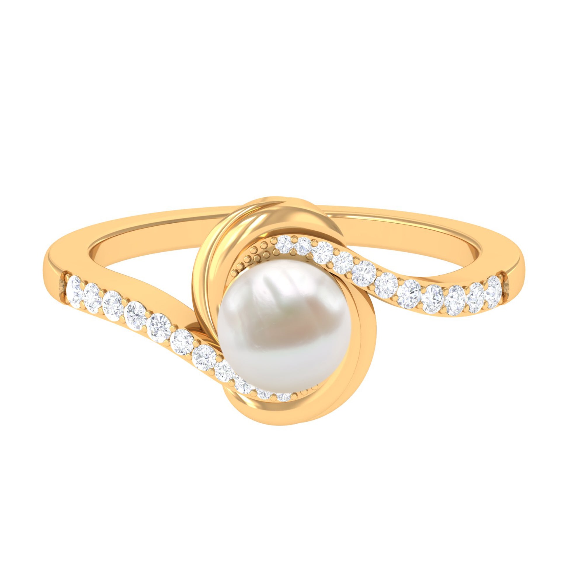 Arisha Jewels-Solitaire Freshwater Pearl Bypass Ring with Diamond