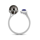 Unique Black Pearl Cuff Ring with Blue Sapphire Tahitian pearl-AAAA Quality - Arisha Jewels