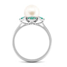 Arisha Jewels-Nature Inspired Freshwater Pearl Floral Ring with Emerald