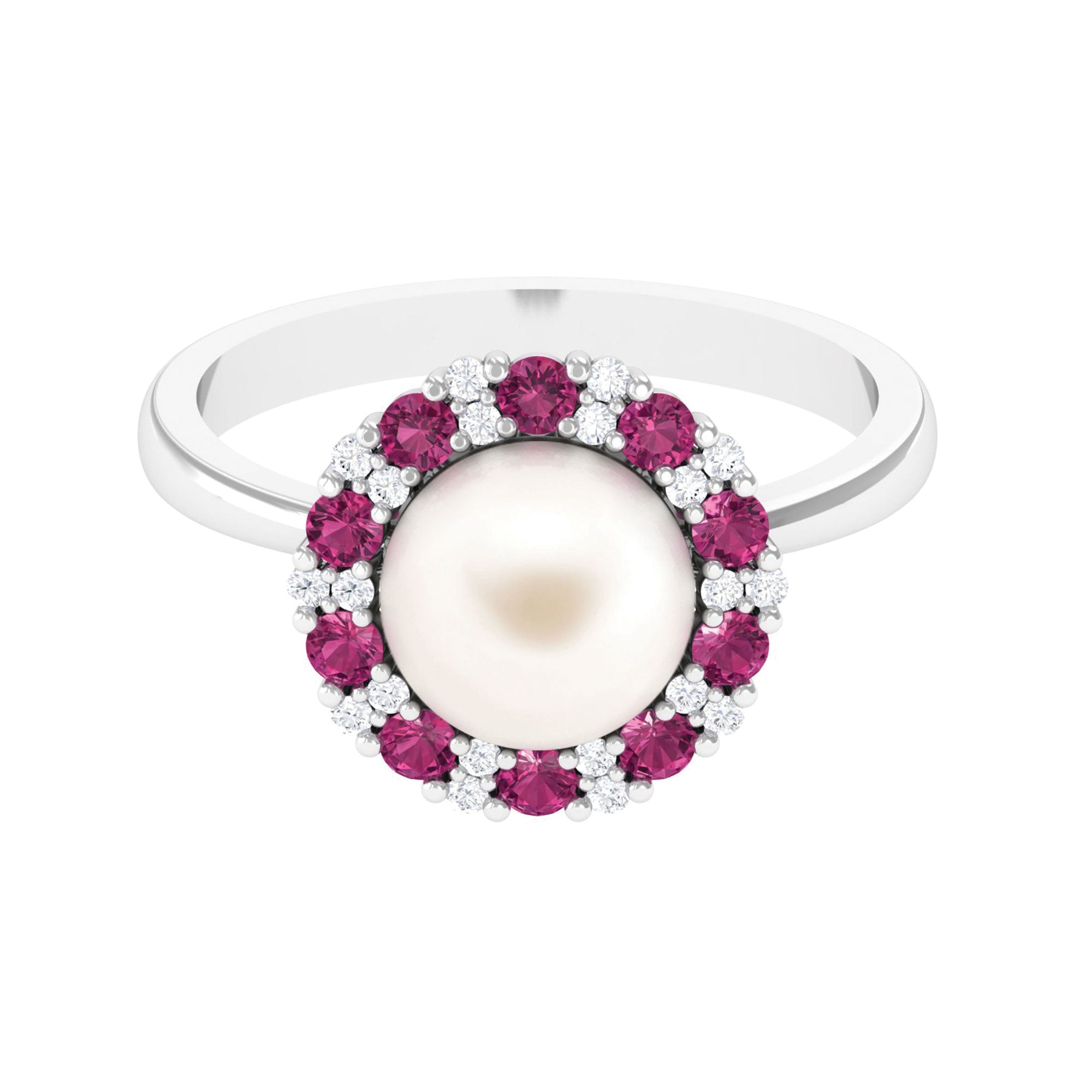 Arisha Jewels-White Cultured Pearl Halo Statement Ring with Tourmaline with Diamond