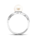 Arisha Jewels-White Pearl Crossover Engagement Ring with Diamond