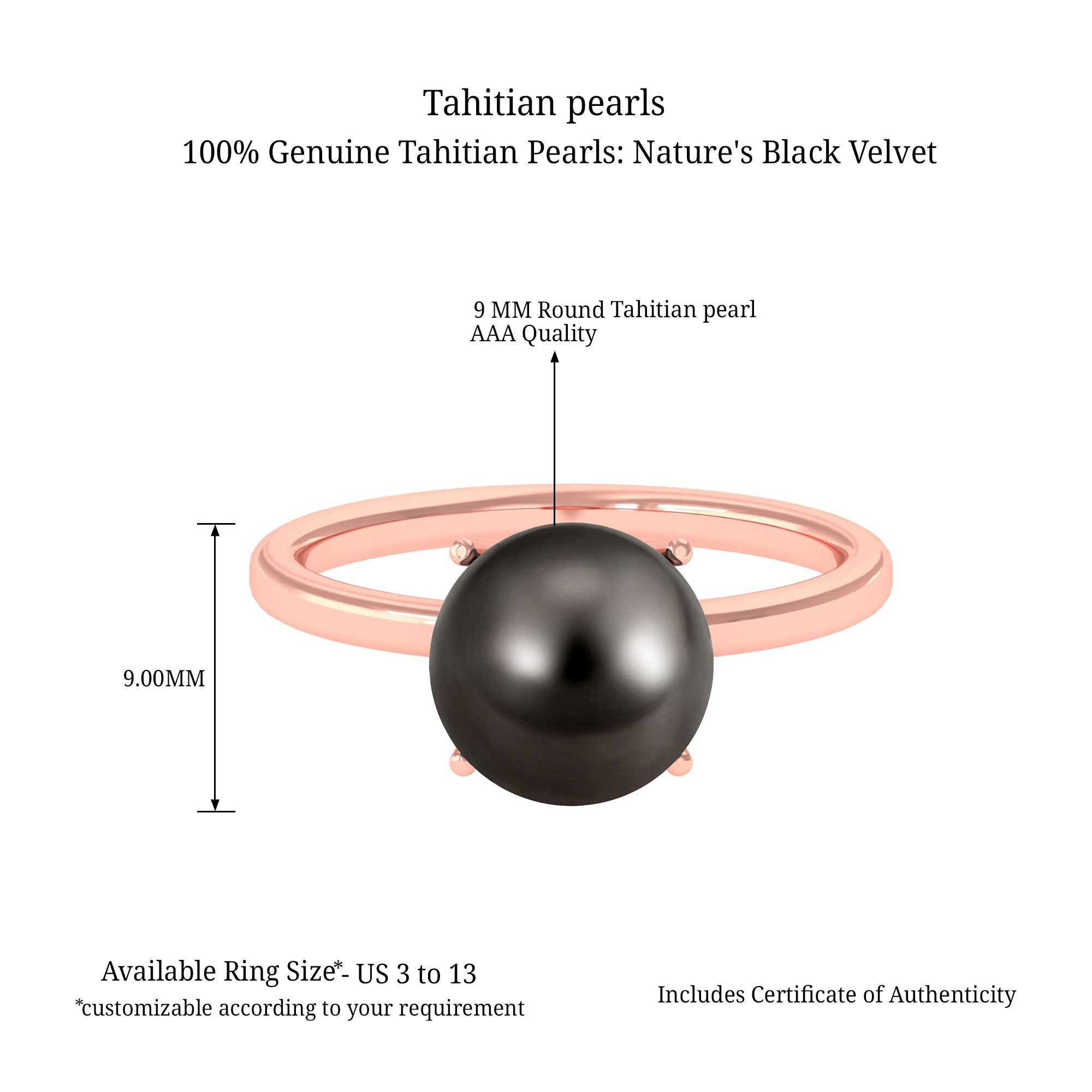 Arisha Jewels-Round Tahitian Pearl Solitaire Ring