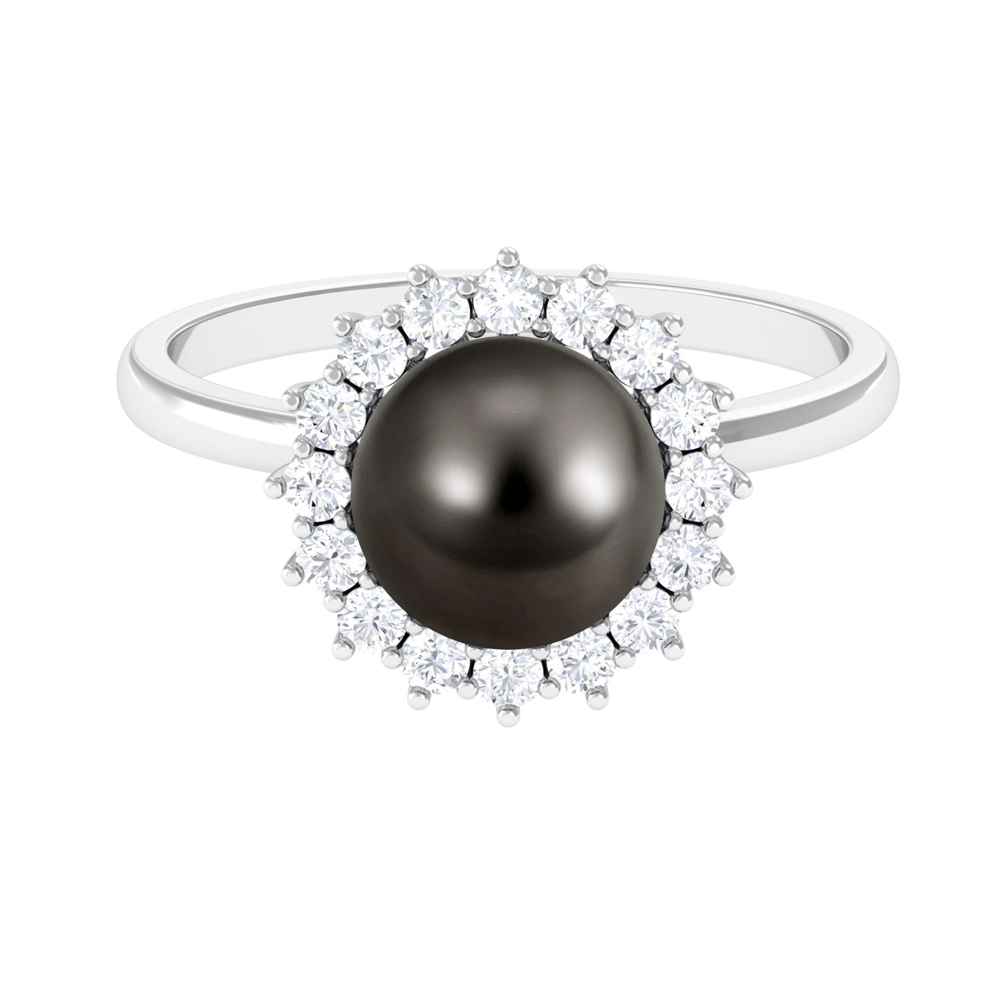 Arisha Jewels-Tahitian Pearl Halo Engagement Ring with Diamond