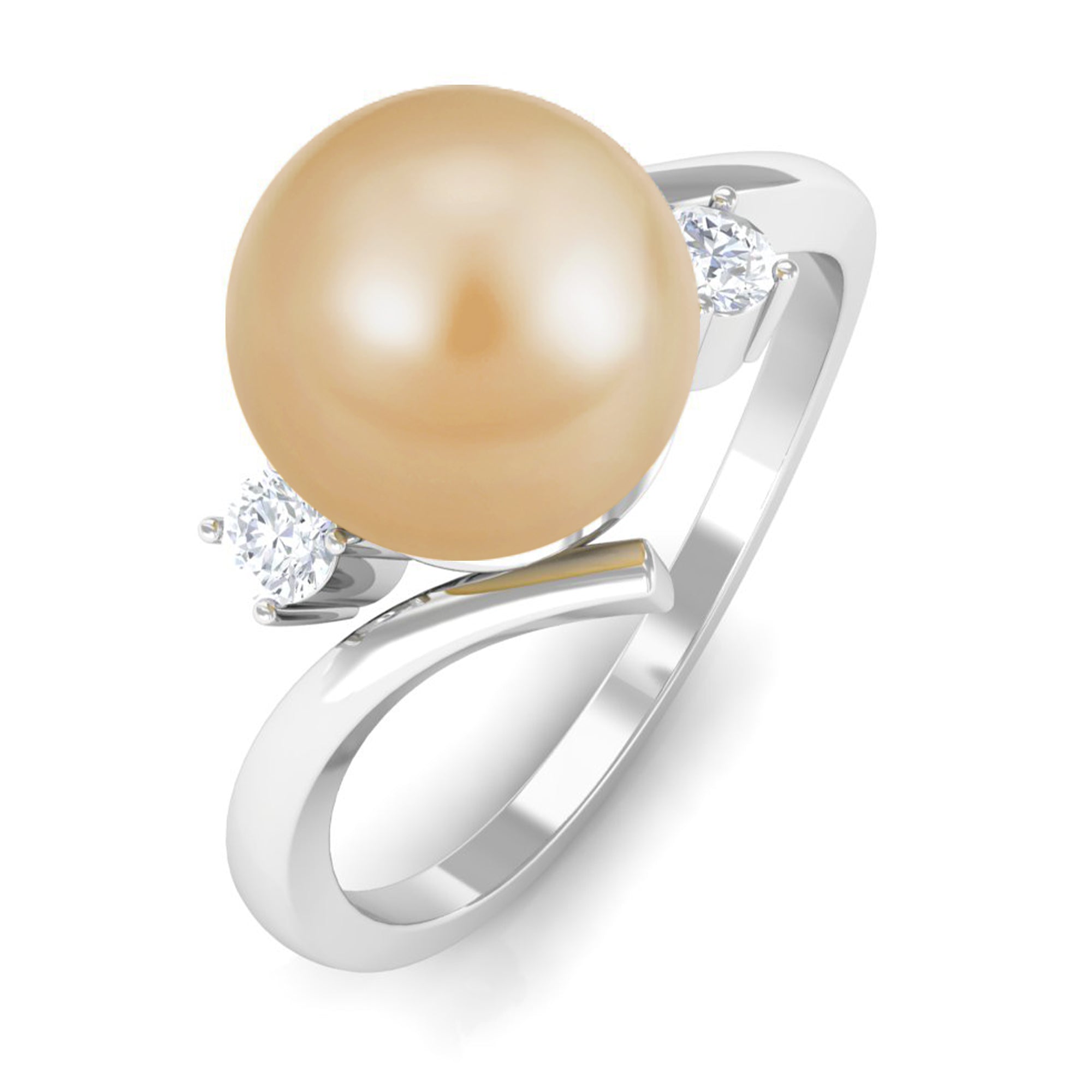 Arisha Jewels-Minimal South Sea Pearl Bypass Engagement Ring with Diamond