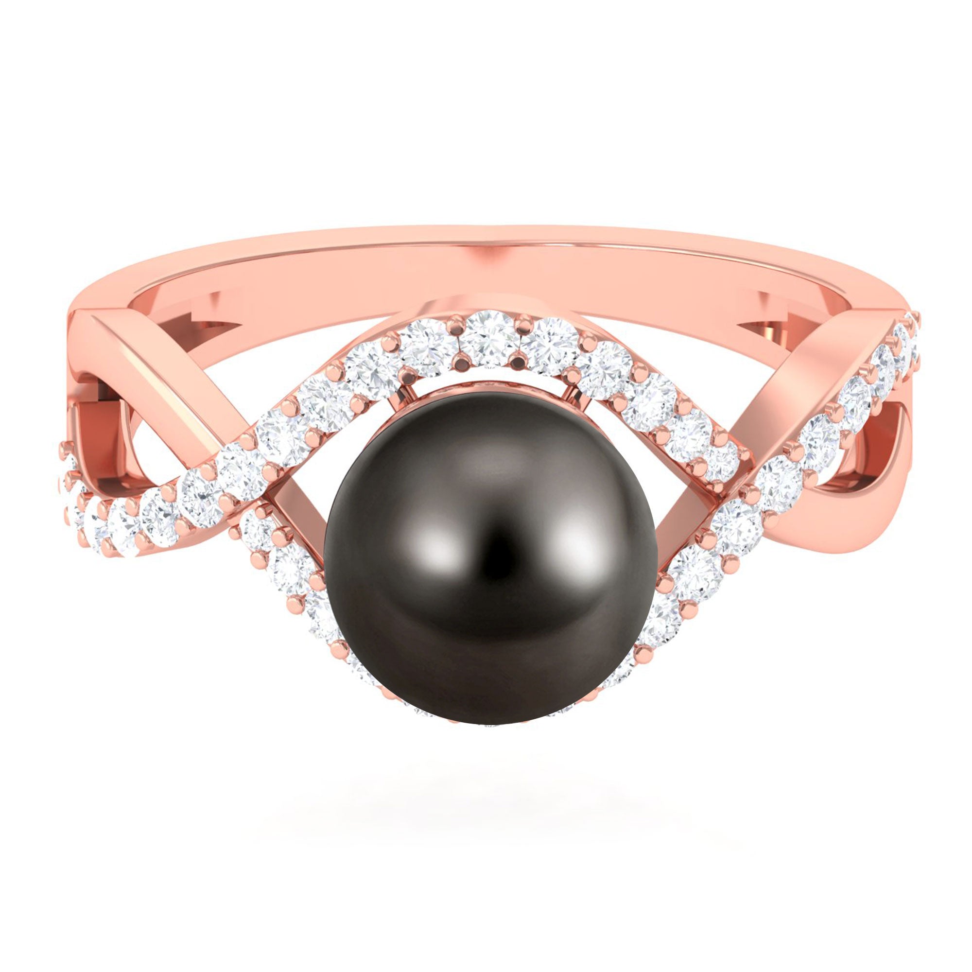 Arisha Jewels-Classic Tahitian Pearl Crossover Engagement Ring with Diamond