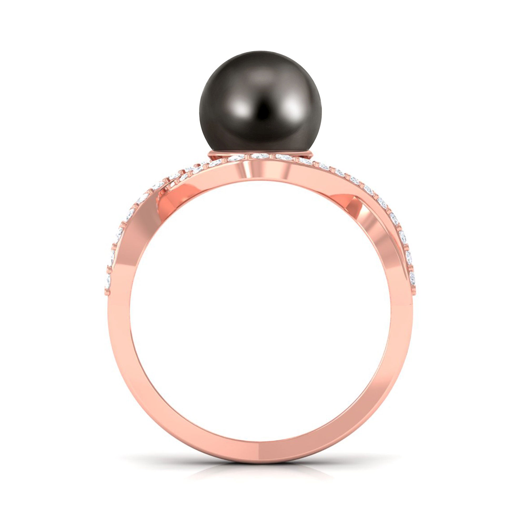 Arisha Jewels-Classic Tahitian Pearl Crossover Engagement Ring with Diamond