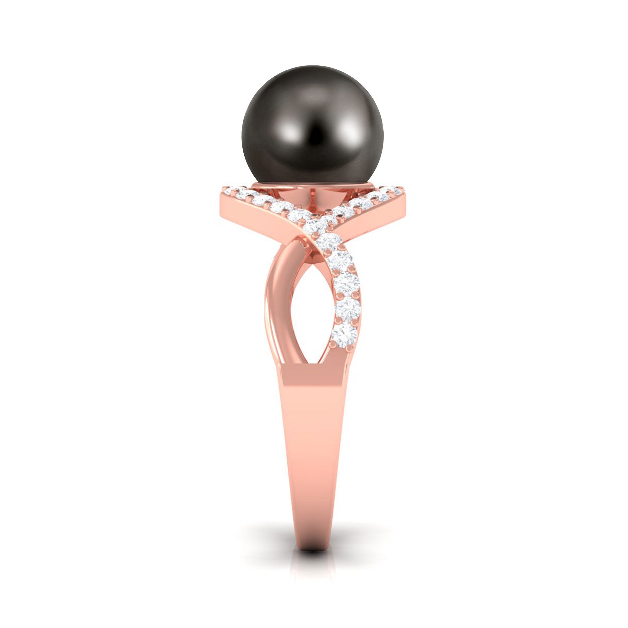 Arisha Jewels-Classic Tahitian Pearl Crossover Engagement Ring with Diamond