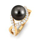 Arisha Jewels-Classic Tahitian Pearl Crossover Engagement Ring with Diamond