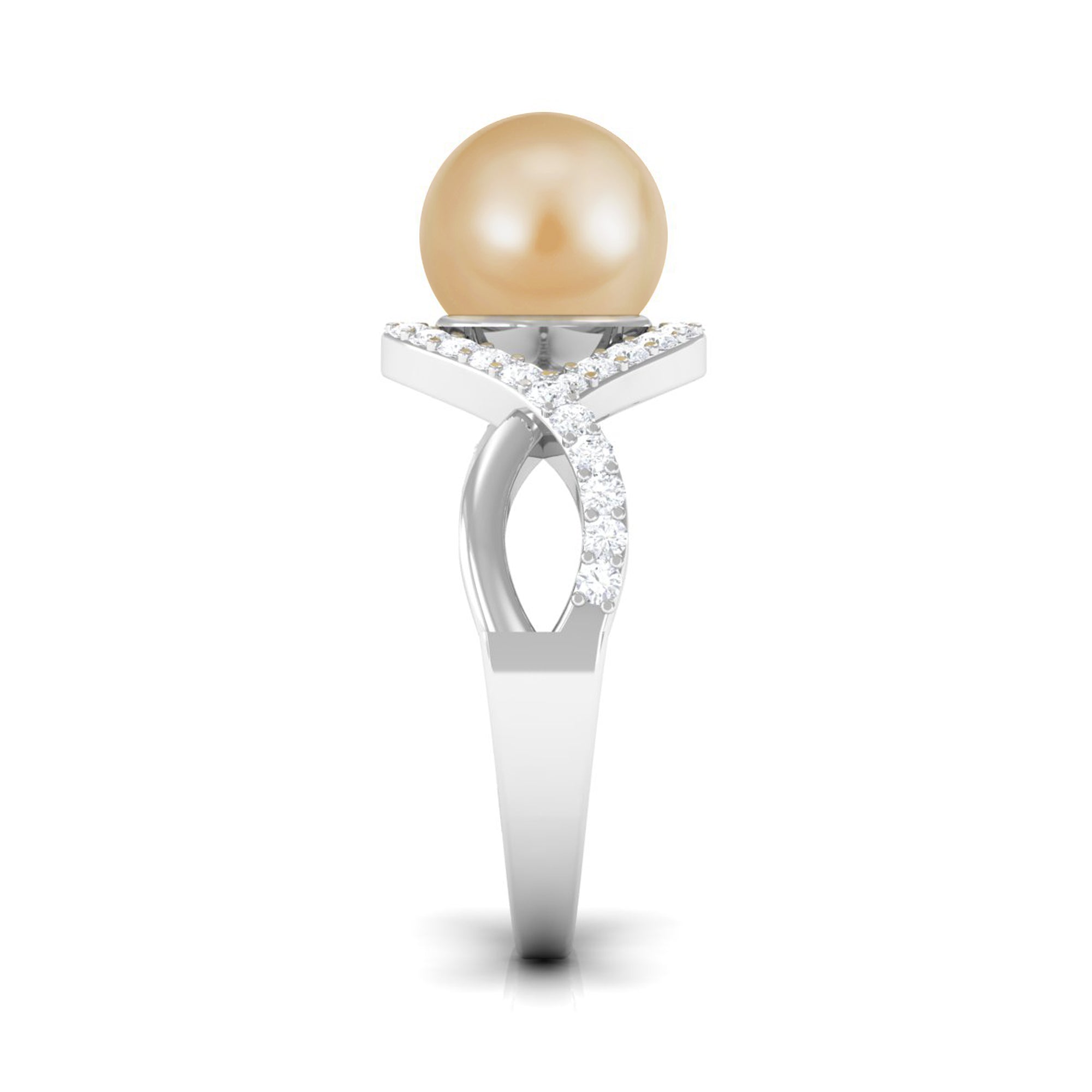 Arisha Jewels-Statement South Sea Pearl Crossover Ring with Diamond