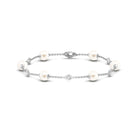 Real Freshwater Pearl Station Chain Bracelet with Diamond Freshwater Pearl-AAAA Quality - Arisha Jewels