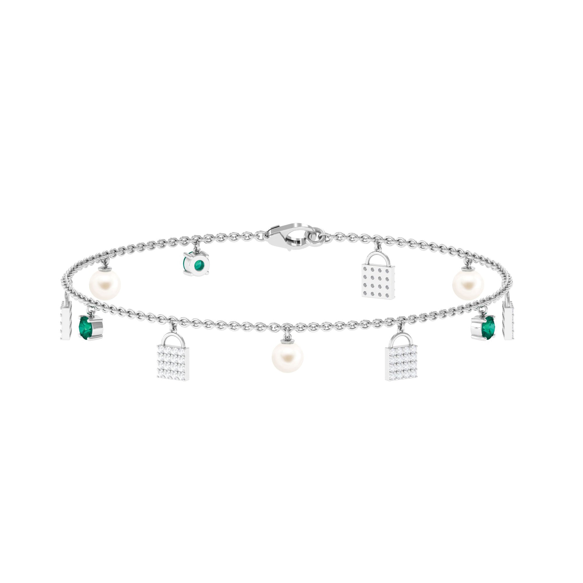 Designer Freshwater Pearl Chain Bracelet with Lock Charms Freshwater Pearl-AAAA Quality - Arisha Jewels