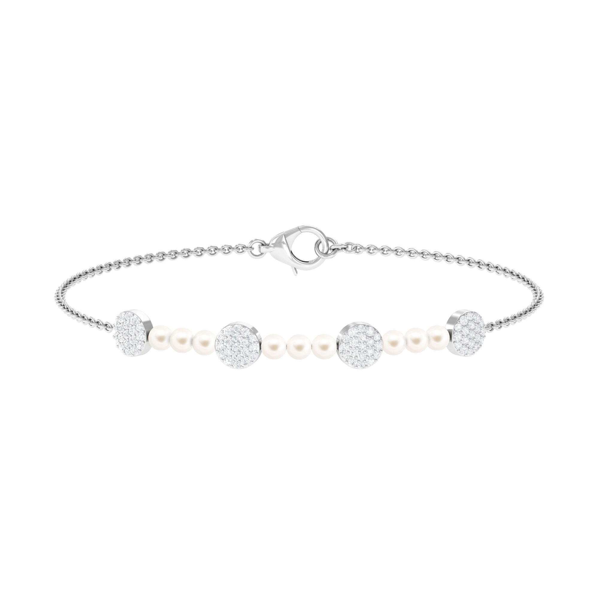 White Cultured Pearl Chain Bracelet with Diamond Freshwater Pearl-AAAA Quality - Arisha Jewels