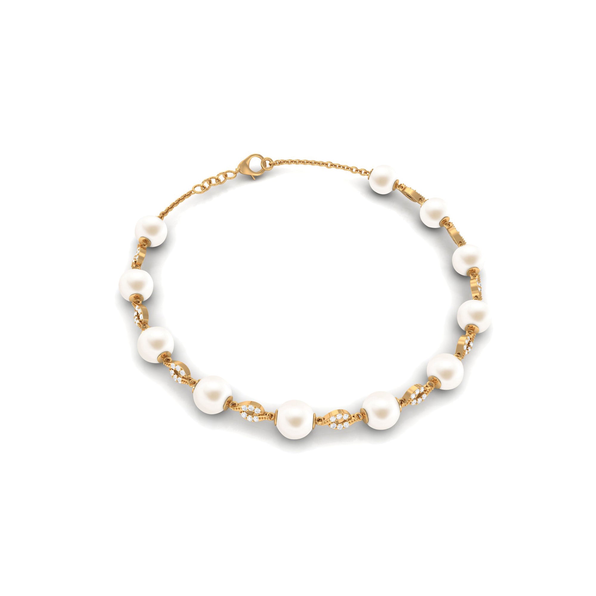 Simple Freshwater Pearl Chain Bracelet with Diamond Freshwater Pearl-AAA Quality - Arisha Jewels