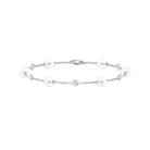 Real Freshwater Pearl Station Chain Bracelet with Diamond Freshwater Pearl-AAA Quality - Arisha Jewels