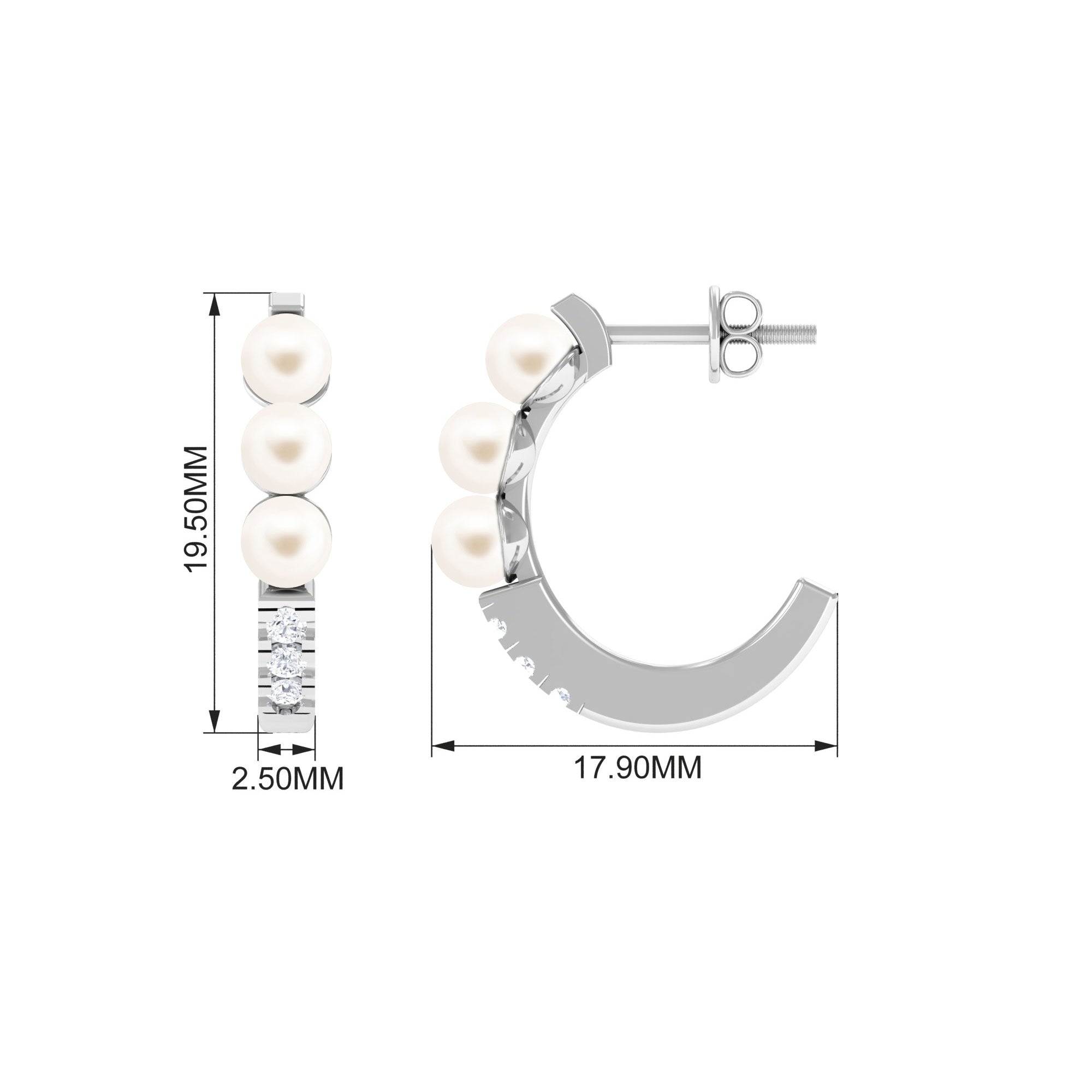 Classic Freshwater Pearl Half Hoop Earrings with Diamond Freshwater Pearl-AAAA Quality - Arisha Jewels